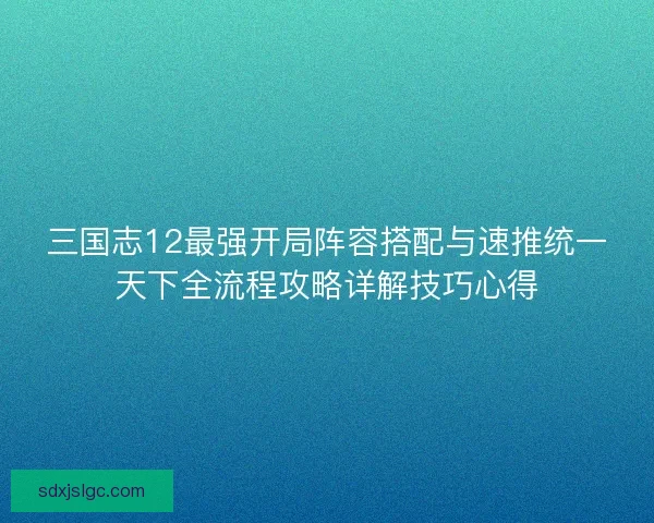 三国志12最强开局阵容搭配与速推统一天下全流程攻略详解技巧心得 三国志12最强开局阵容搭配与速推统一天下全流程攻略详解技巧心得