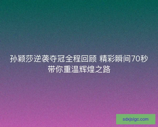 孙颖莎逆袭夺冠全程回顾 精彩瞬间70秒带你重温辉煌之路