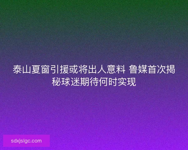 泰山夏窗引援或将出人意料 鲁媒首次揭秘球迷期待何时实现